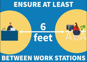 6 feet between work stations