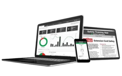 Safety Reports' Training App shown on three devices